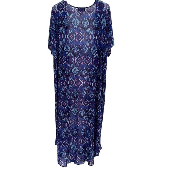 TORRID Women’s Size 2/3 Kimono Cardigan Sheer Open Front Blue Purple Geometric - Picture 3 of 6